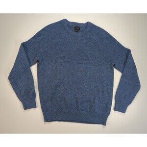 J. Crew Marled Cotton Sweater in Rustic Moss Stitch Mens Large Blue Fisherman